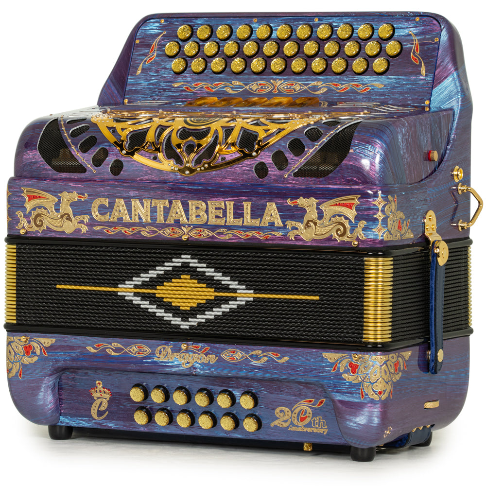 Cantabella Dragon Accordion 5 Switch FBE Celluloid Purple Blue and Gold