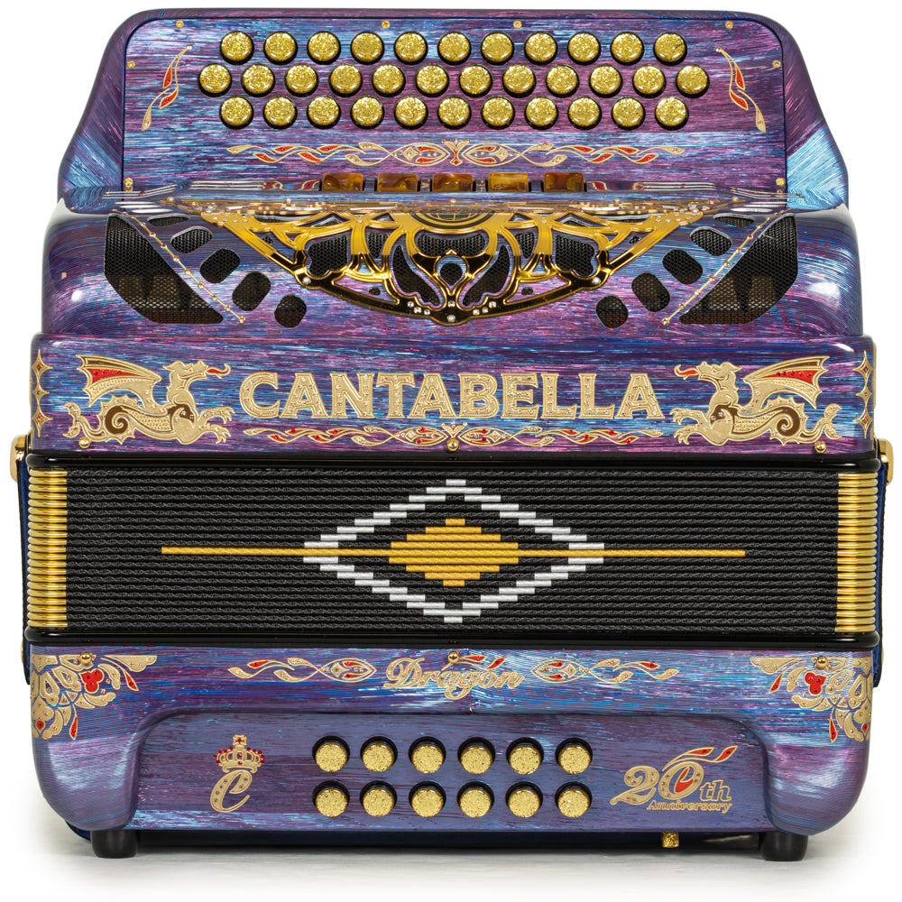 Cantabella Dragon Accordion 5 Switch FBE Celluloid Purple Blue and Gold
