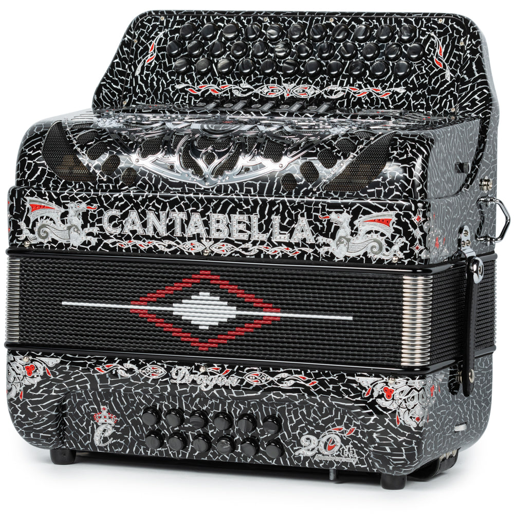 Cantabella Dragon Accordion 5 Switch EAD Celluloid Crackled Black and Silver