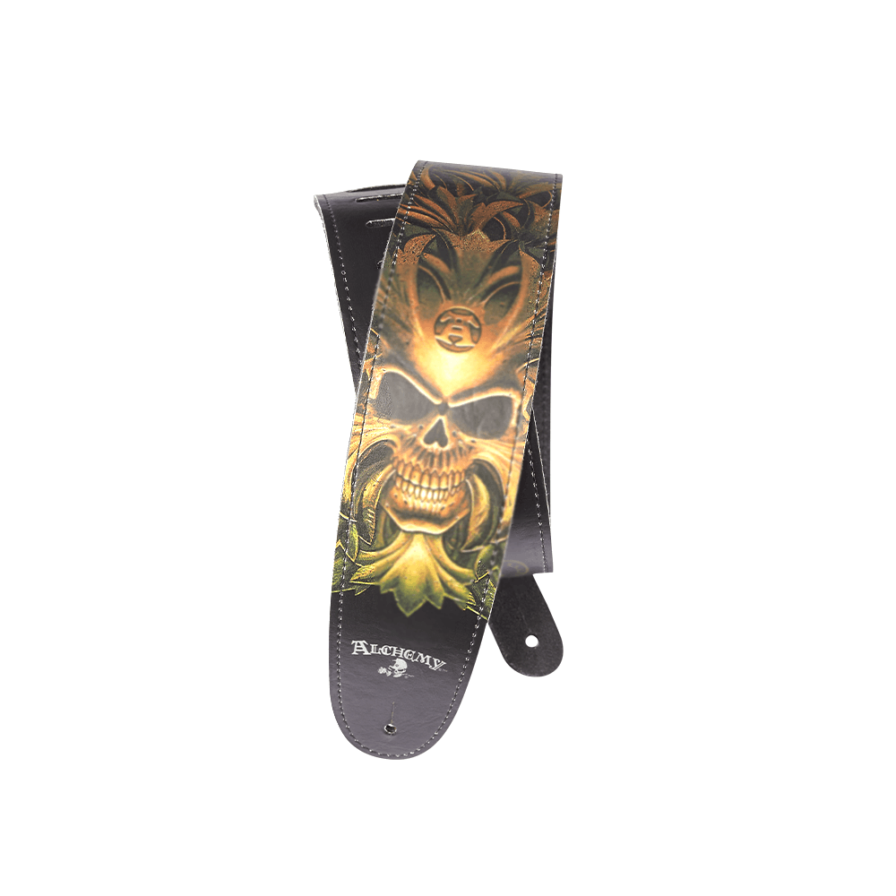 D'Addario 25LAL04 Alchemy Leather Guitar Strap Green Skull