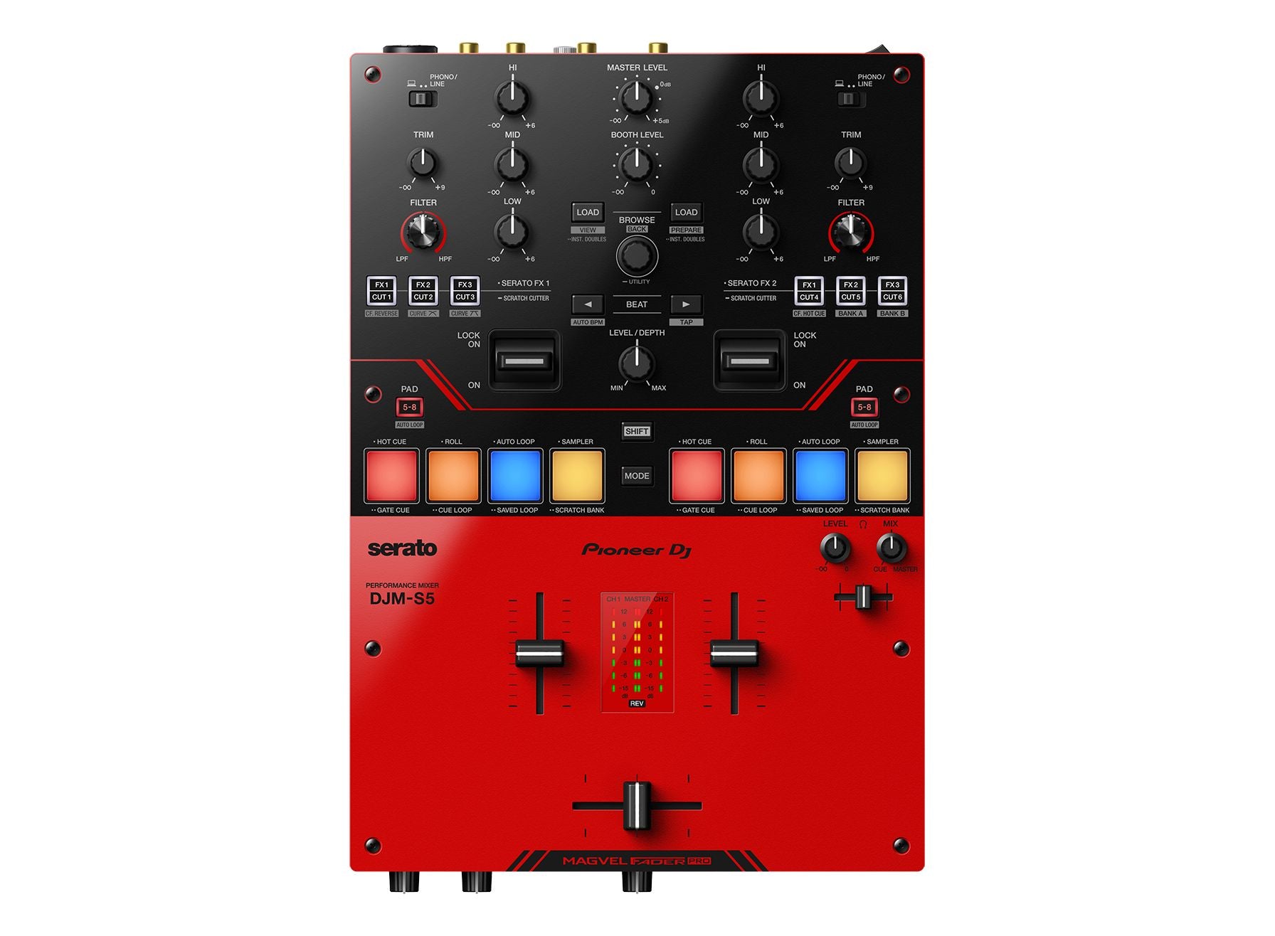 Pioneer DJM-S5 Scratch-Style 2-Channel DJ Mixer in Gloss Red