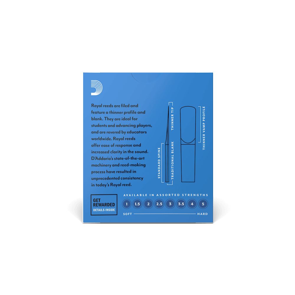 D'Addario Royal by D'Addario Bb Clarinet Reeds Strength 2.5, 10-Pack