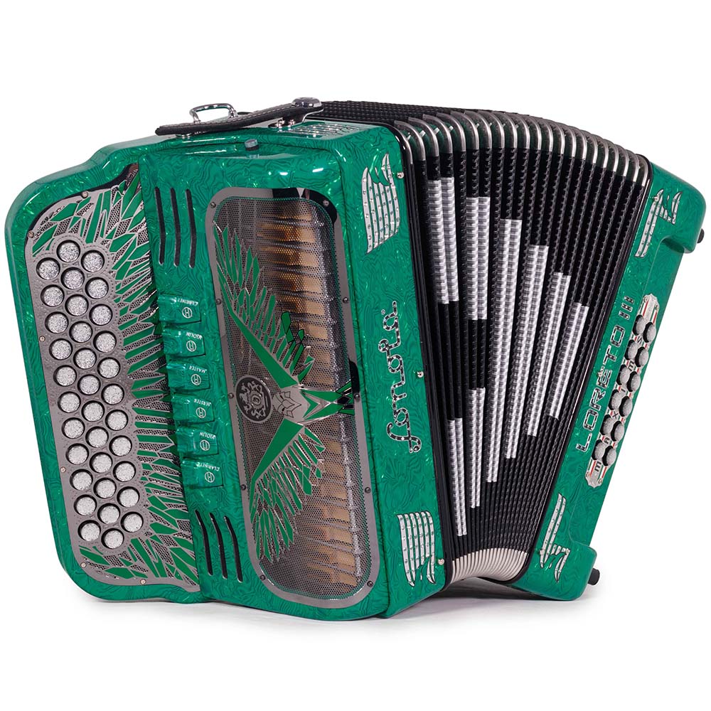 Sonola Loreto III Accordion 6 Switch FA-MI Celluloid Green Waves with